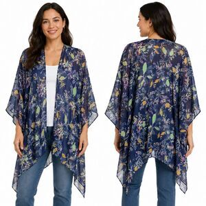 Maurices Sheer Kimono Cardigan Navy Botanical One Size
